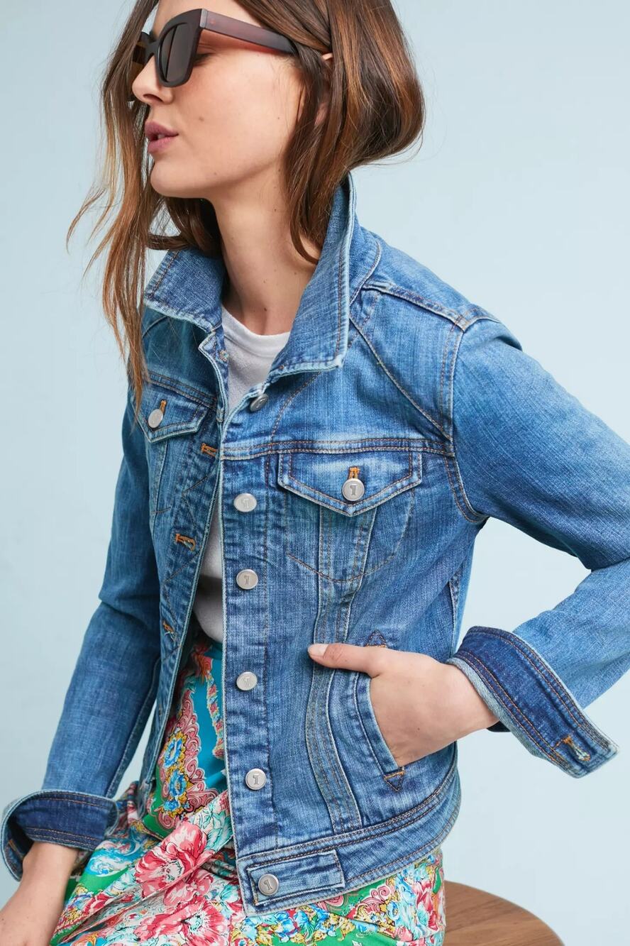 Anthropologie Pilcro Letterpress Farrah Distressed Denim Jacket Blue Jean Small